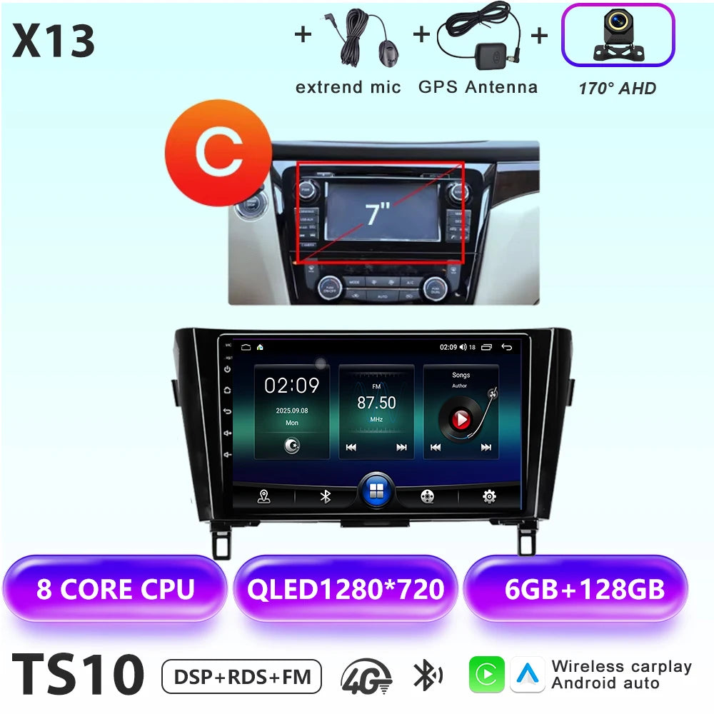 Wireless CarPlay Android Auto Car Radio for Nissan Qashqai J11 X-Trail 3 2013-2017 avigation GPS Car Radio Multimedia Video Play