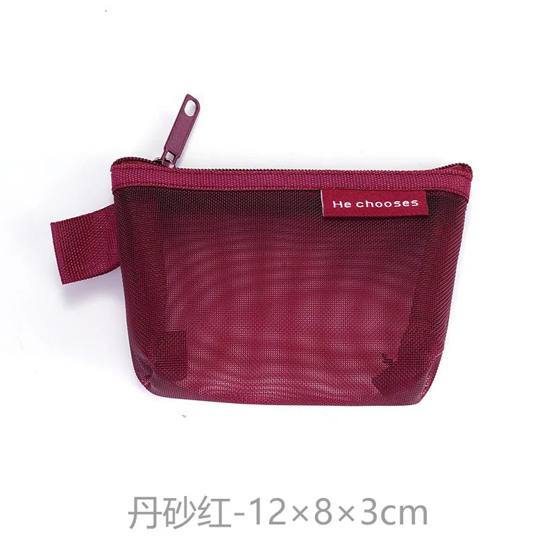 Coin Organizer Bag Mesh Cute Purse Key Lipstick Nylon Cards Pouch Coin Bag Small Item Storage Mini Cosmetic Bag Office Case