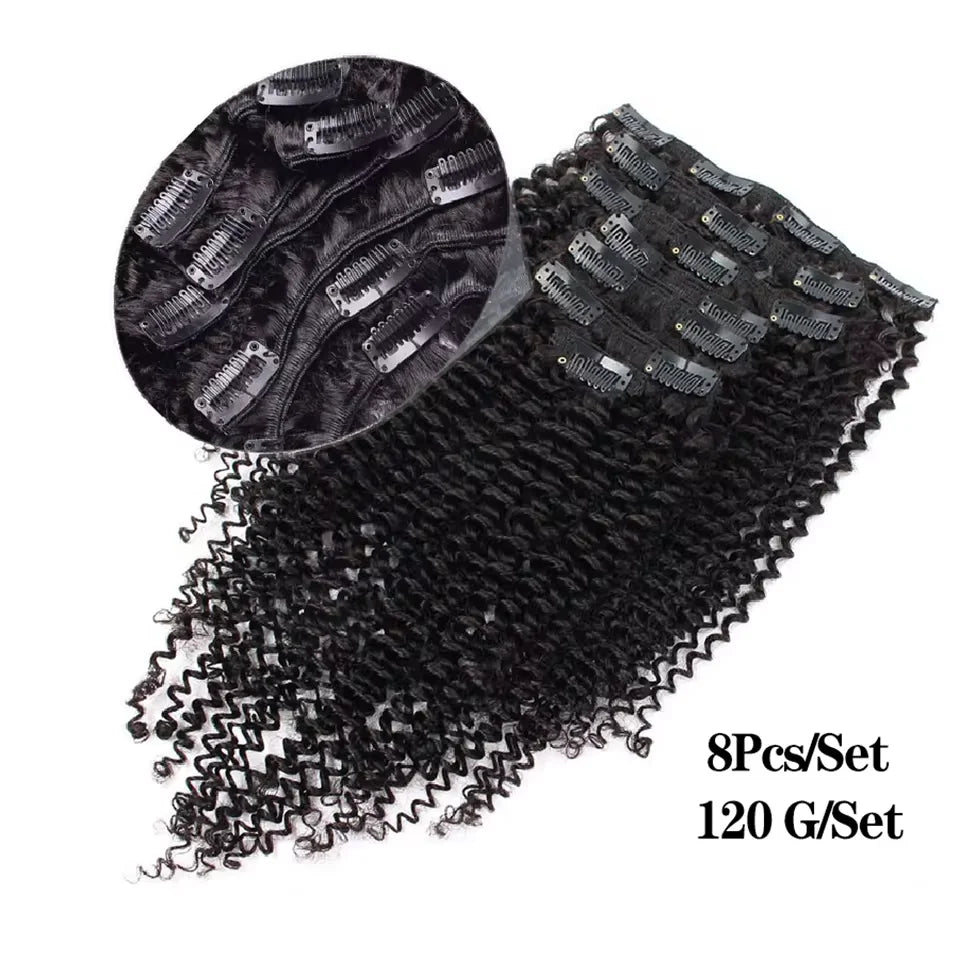 Afro Kinky Curly Clip in Hair Extensions Real Human Hair for Women Brazilian Kinky Curly Human Hair Clip in Extensions 8Pcs 120G