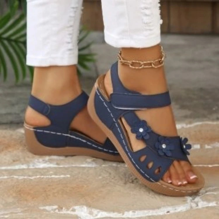 Women's Flower Wedge Sandals 2026 Summer Platform Sandals Chunky Heel Open Toe Beach Shoes Casual Outdoor Sandals