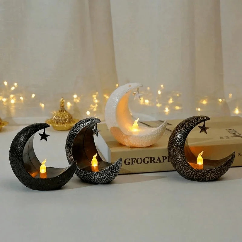 1pc Middle East Eid al Fitr Star Moon Electronic Candlestick Arab Ramadan Candle Night Light Home Restaurant Decoration Ornament