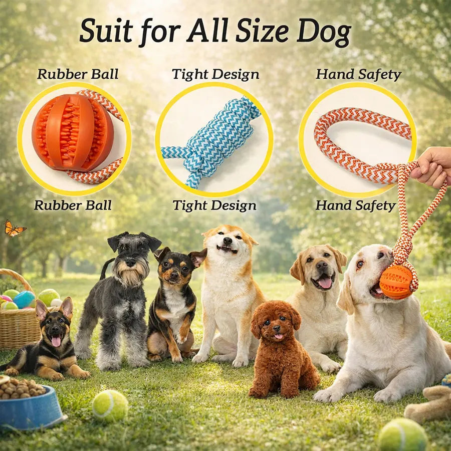 Interactive Dog Toy for Small & Medium Dogs Durable Tug of War Rope with Rubber Ball for Training & Outdoor Play (Blue)