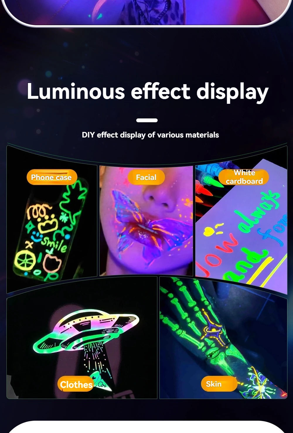 8 Colors/set Neon UV Fluorescent Acrylic Paint Pens, Paint Markers, Glow in The Dark Bright DIY Luminous Marker Pen Art Supplies