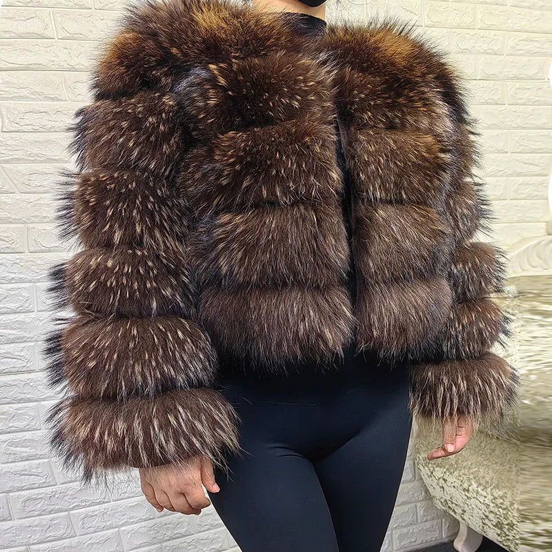 Women's Fox Fur Coat with Detachable Sleeves
