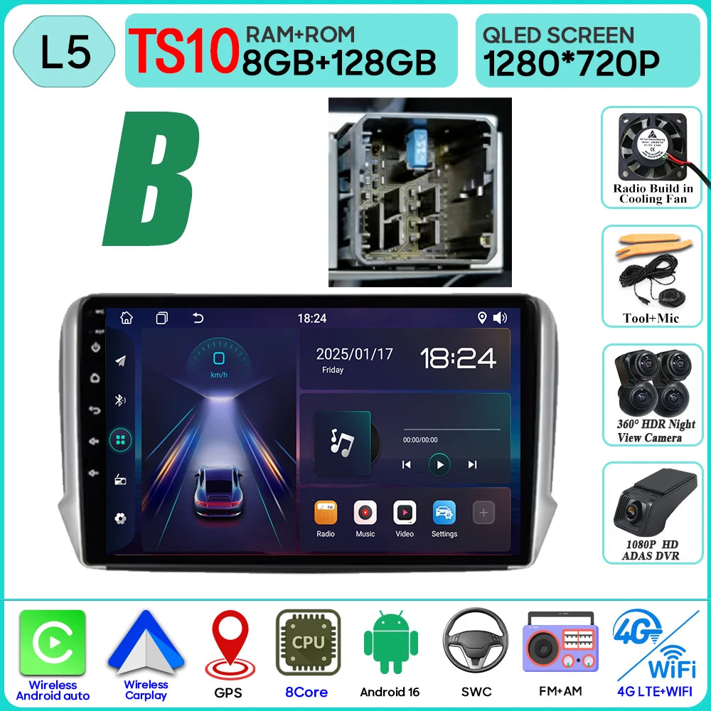 Android 16 GPS Navigation For Peugeot 2008 208 Series 2012 - 2018 Carplay Car Radio Multimedia Player Stereo Video BT 2k Screen