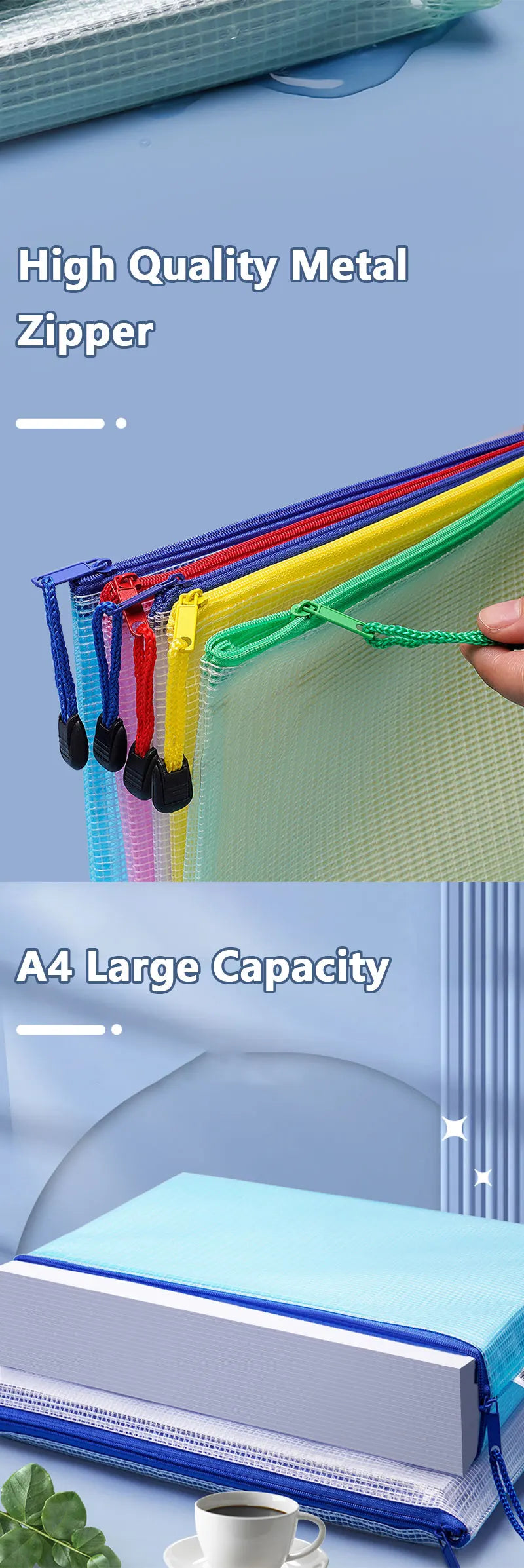 A3/A4/A5/A6 Mesh Zipper Pouch Document Bag Waterproof Zip File Folders School Office Supplies Pencil Case Cosmetic Makeup Bags