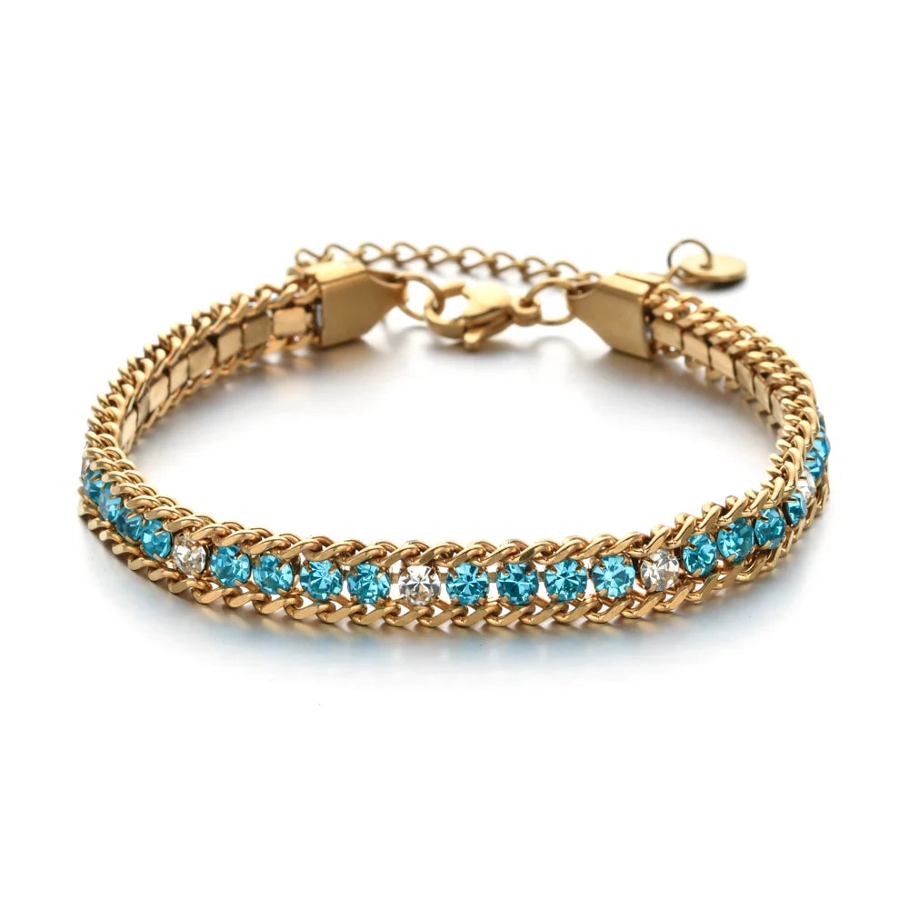 Woven Cubic Zirconia Bracelet — 18K Gold-Plated Stainless Steel