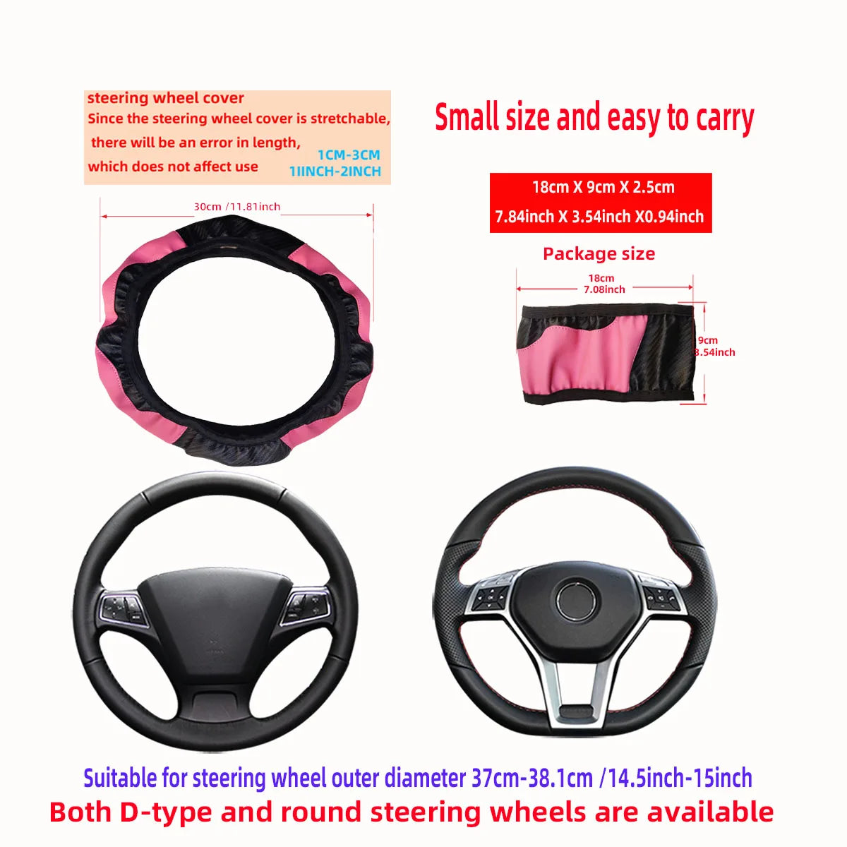 Carbon Fiber PU Leather Steering Wheel Cover – Universal Fit 14.5–15 Inch | Anti-Slip Car Interior Accessory