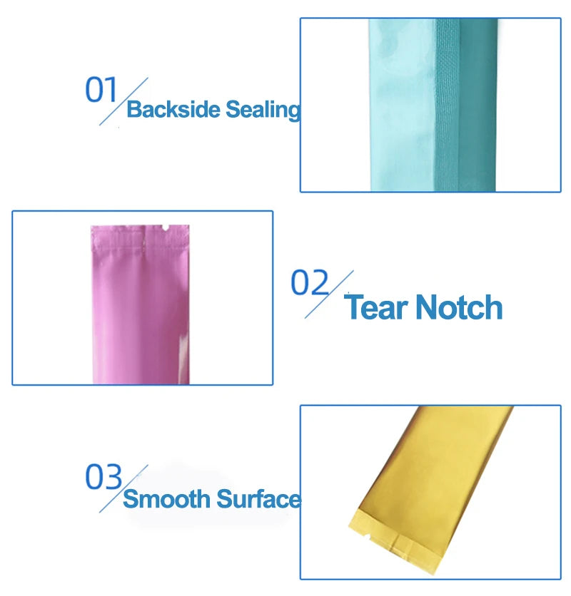50PCS Open Top Aluminum Foil Bags Coffee Fruit Dried Milk Sugar Honey Powder Disposable Heat Sealing Rectangular Package Pouches