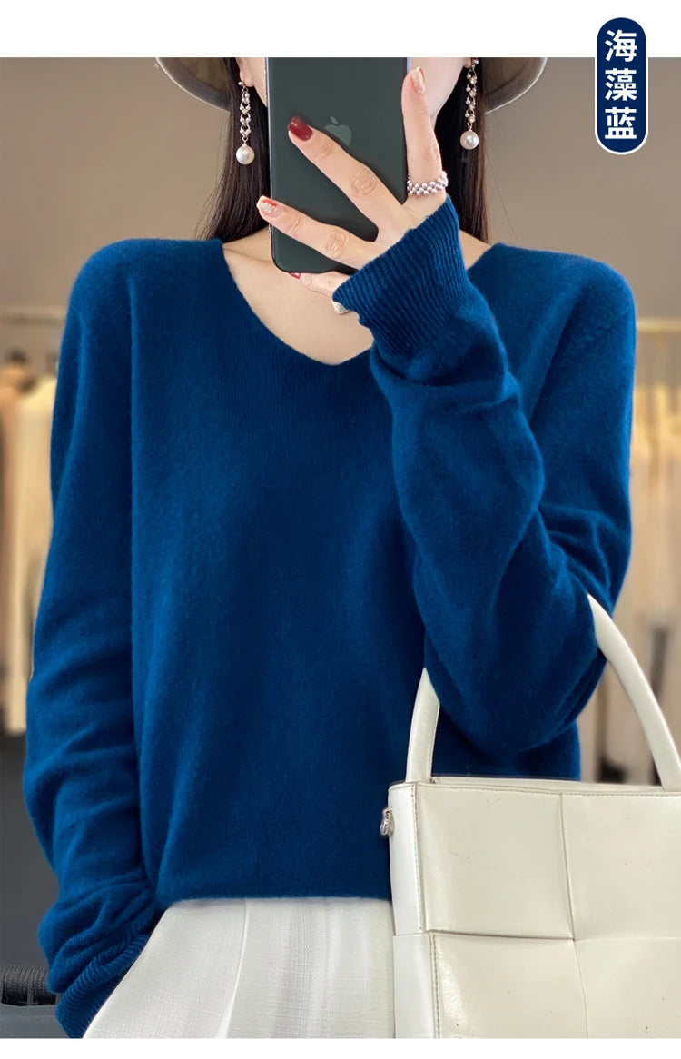 Women's Merino Wool V-Neck Sweater