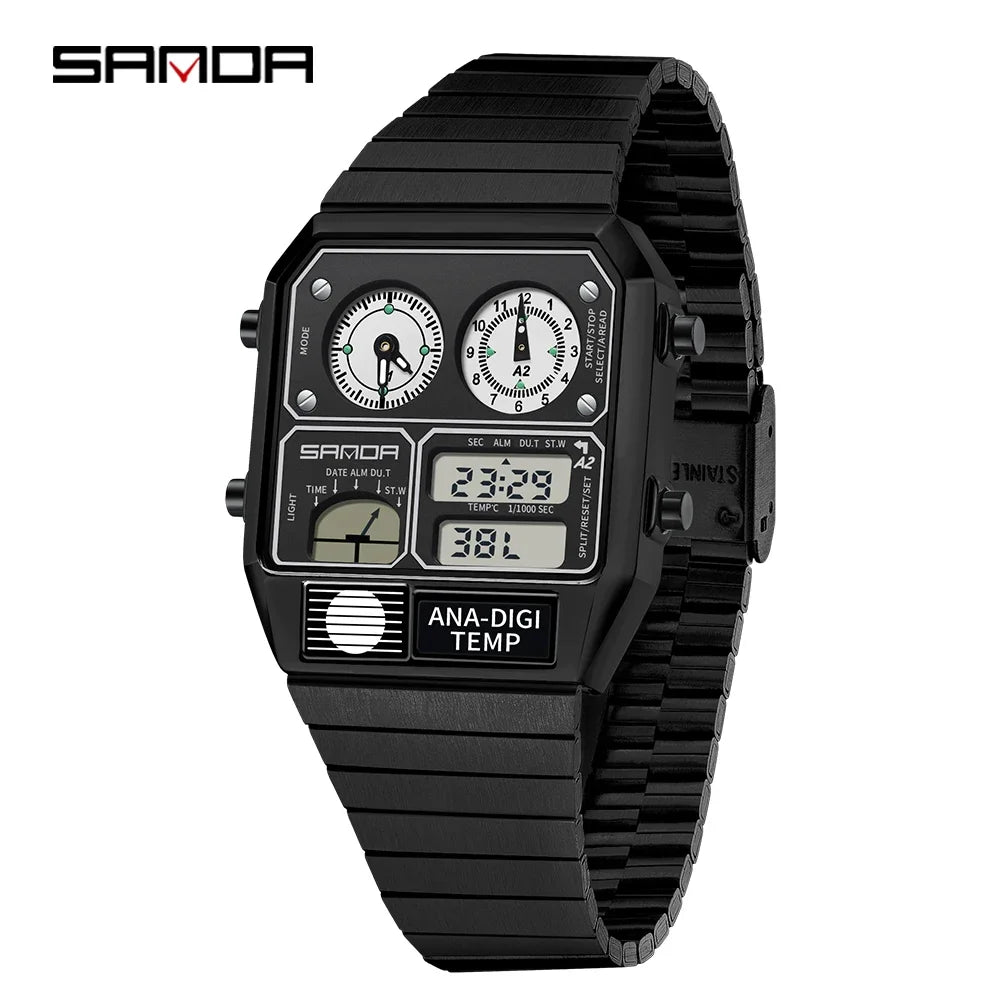 SANDA Fashion Hot 3192 Men Watch Thermometer Stopwatch Timing Men's Digital Wristwatch Multifunctional Waterproof Man Watches
