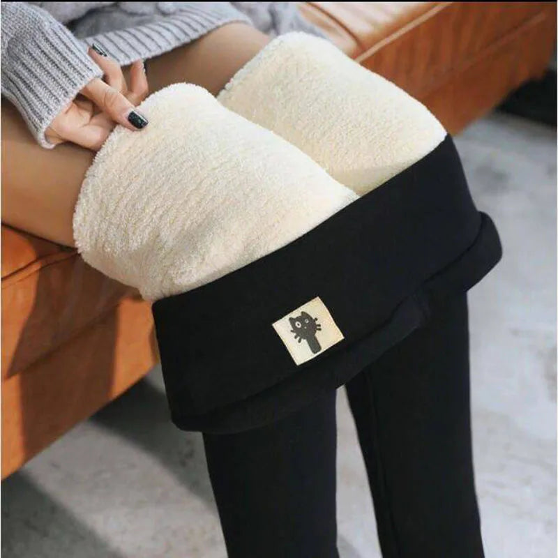 Women's Cat & Letter Print Fleece Leggings - Thermal Jogger Tights - photo 4