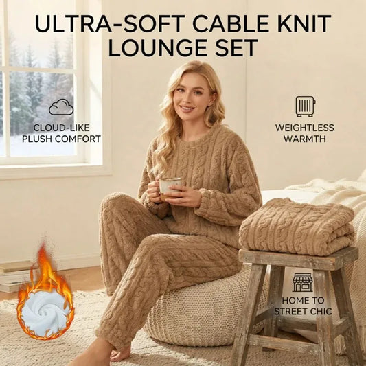 Women's Coral Fleece Jacquard Lounge Set - Top & Pants