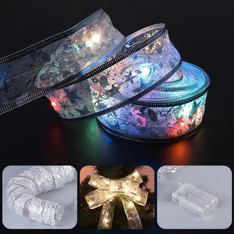 1/2/5/10M Christmas Tree Ribbon Fairy Lights, Indoor DIY Bows String Light Battery Powered for Christmas Tree New Year Decor