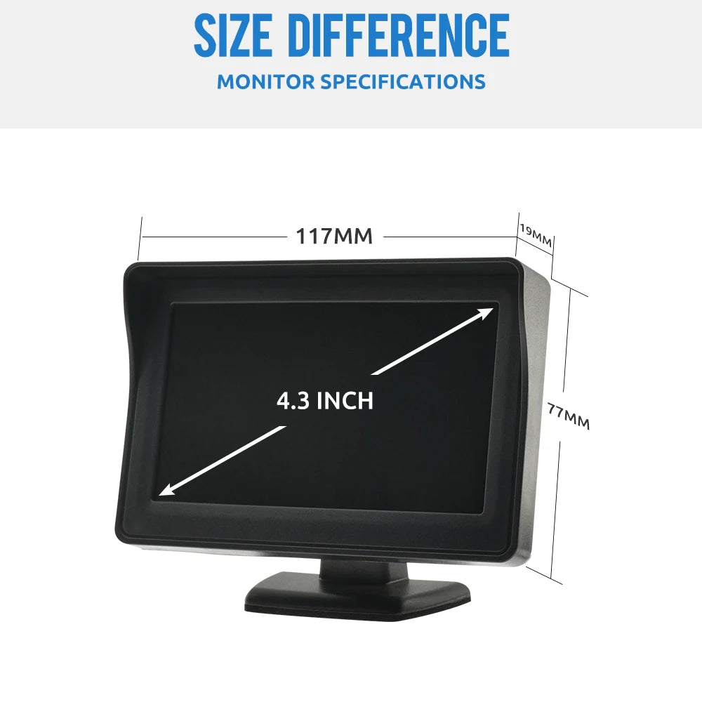 Car Rear View Camera Wide Degree  4.3" TFT LCD Display or Monitor Waterproof Night Vision Reversing Backup 2In1 Parking Revere