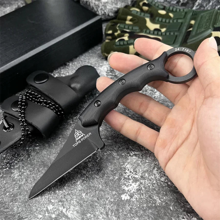 New Styles TOPS with Sheath Outdoor Straight Knife G10 Handle 8Cr13Mov Blade Camping Hunting Self-defense Multi-fuctional Tools
