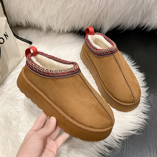 Women's plush fur-trim winter snow boots