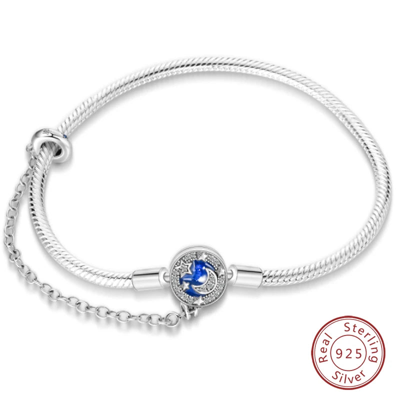 925 Sterling Silver Charm Bracelet – Star Moon Sun Four Leaf Clover Zircon | DIY Birthday Gift for Women (17-20cm)