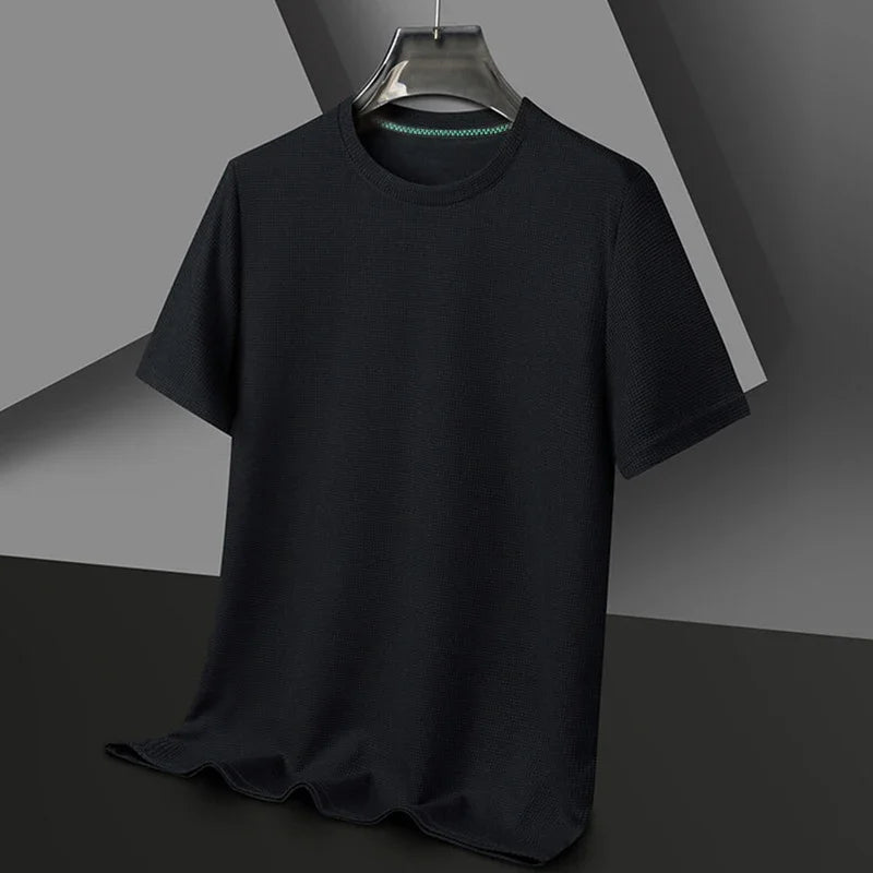 Men's Waffle Round-Neck Tee - Short Sleeve, Soft Breathable Summer