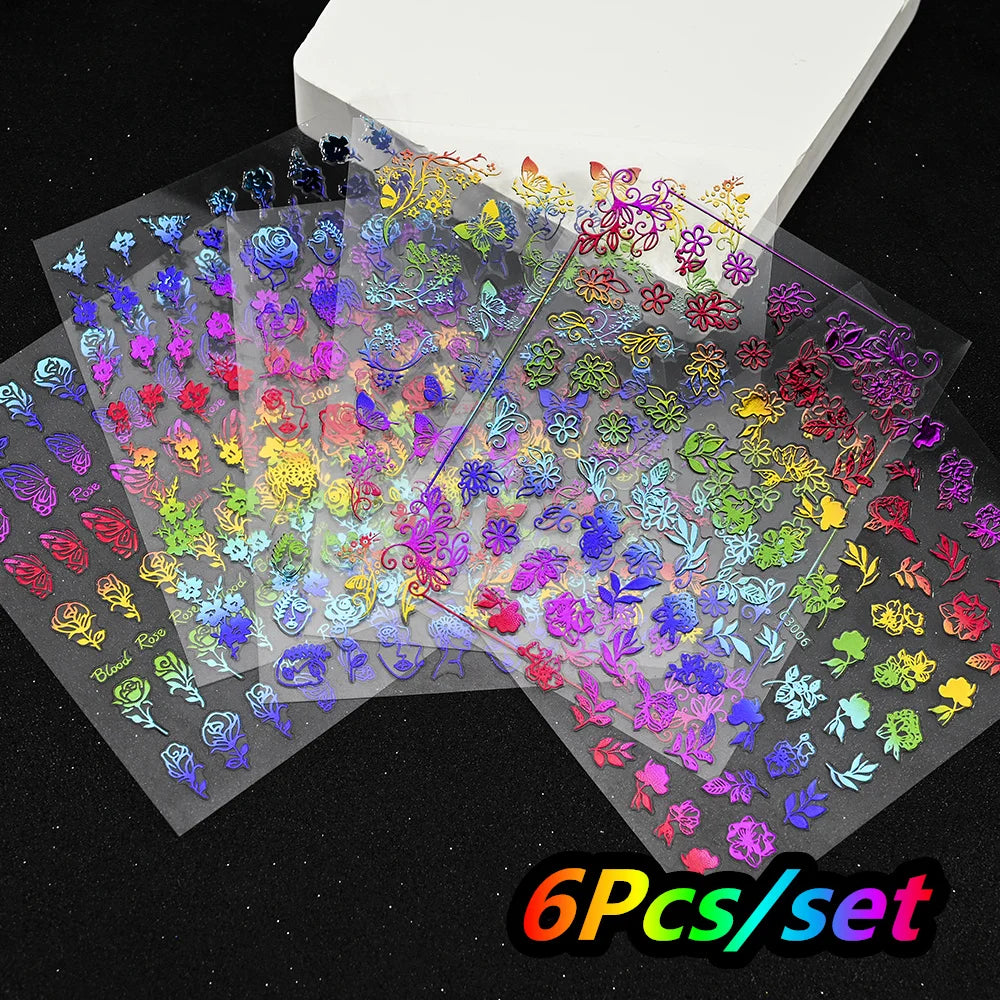 12Pcs/set Laser Silver Snowflake Nail Stickers Set  3D Winter Elk Snowflake Nail Art Decoration DIY Holographic Snowflake Slider