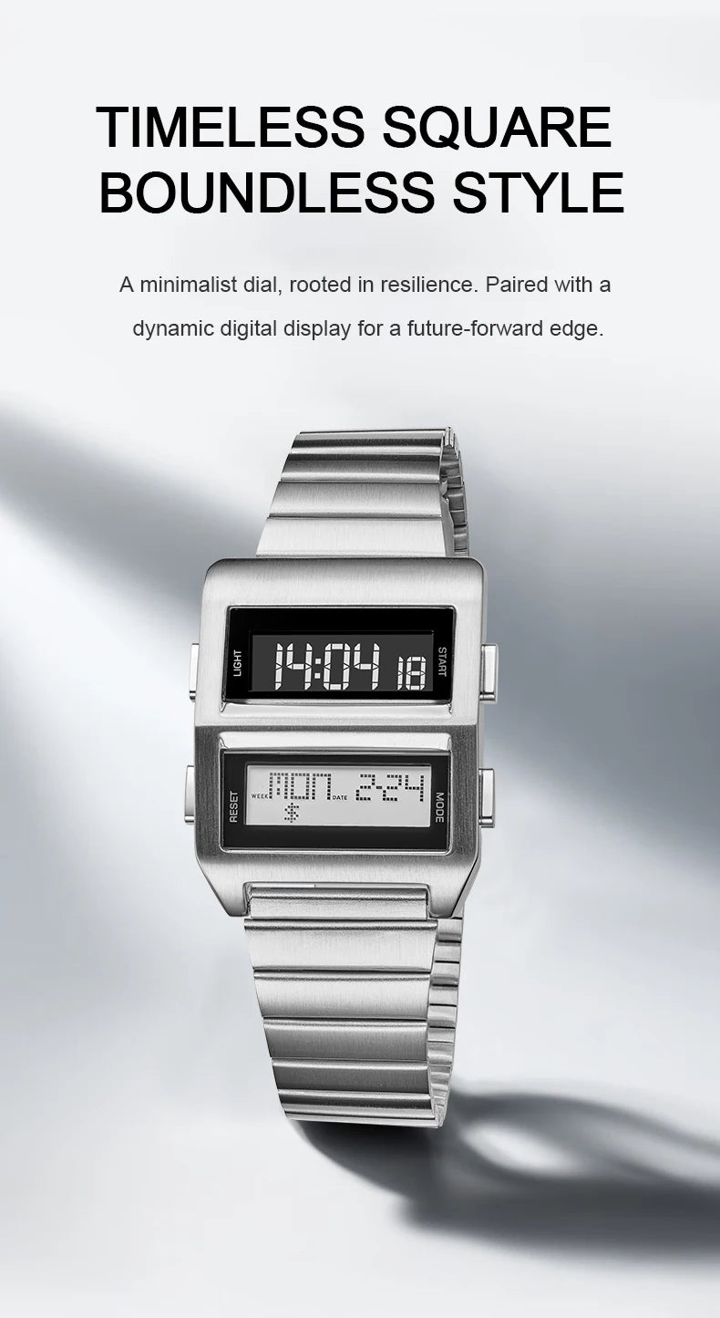 MEGIR Retro Cyberpunk Driver Electronic Watch for Men Sports Wristwatch with Electronic Movement Stainless Steel Strap 0324