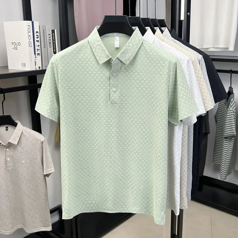 Men's Micro-Check Jacquard Polo - Quick-Dry Lightweight Knit