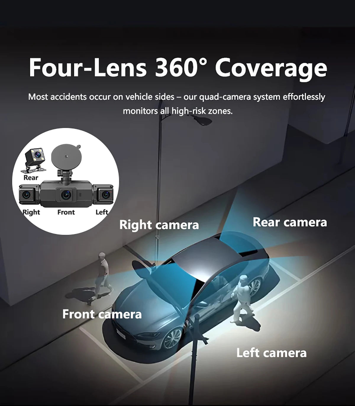 360° Car DVR Dash Cam 4 Lens Front Rear Left Right Inside IPS Screen Rotatable Lens Night Vision 24H Parking G-Sensor Black Box