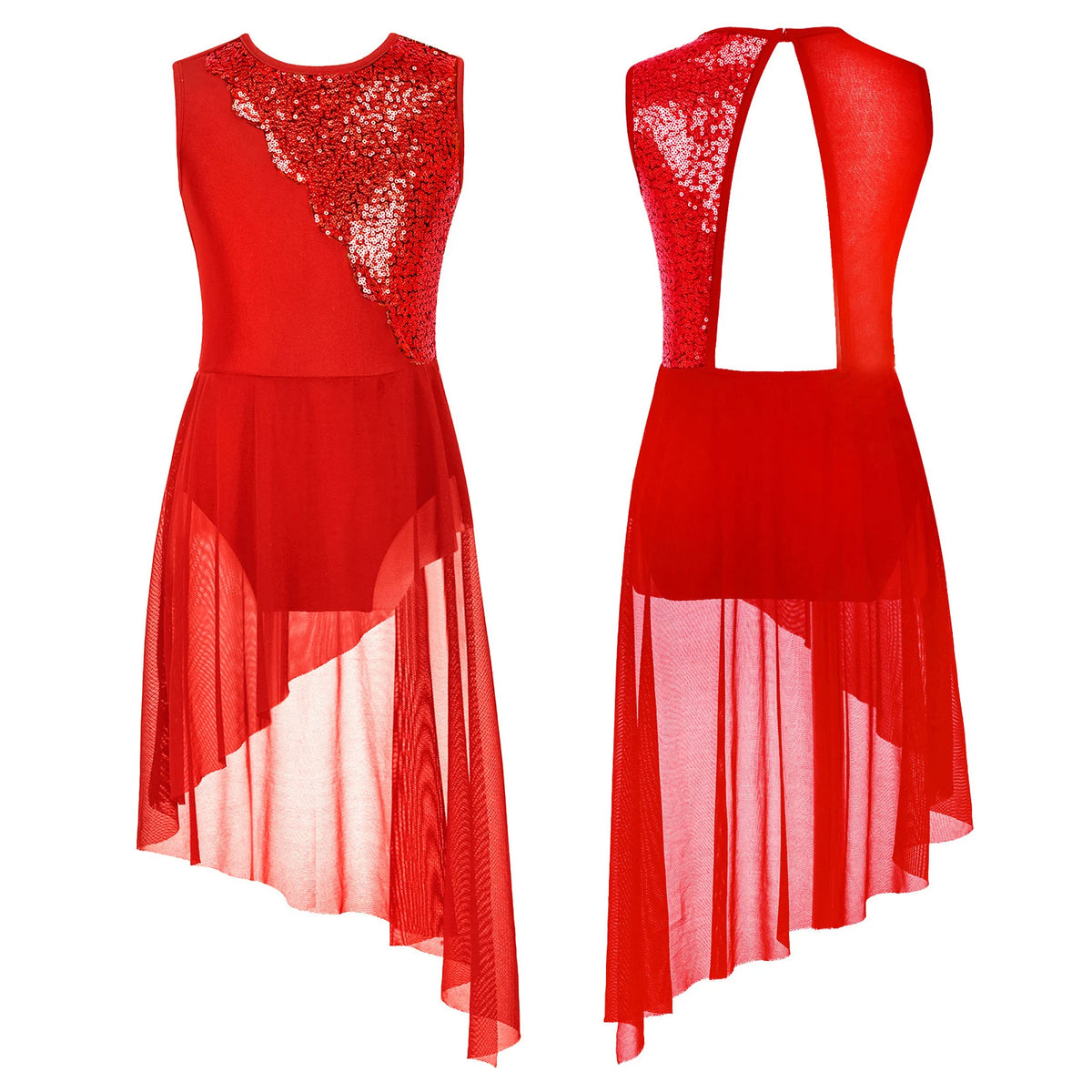 Girls sequin irregular-hem lyrical tutu dress