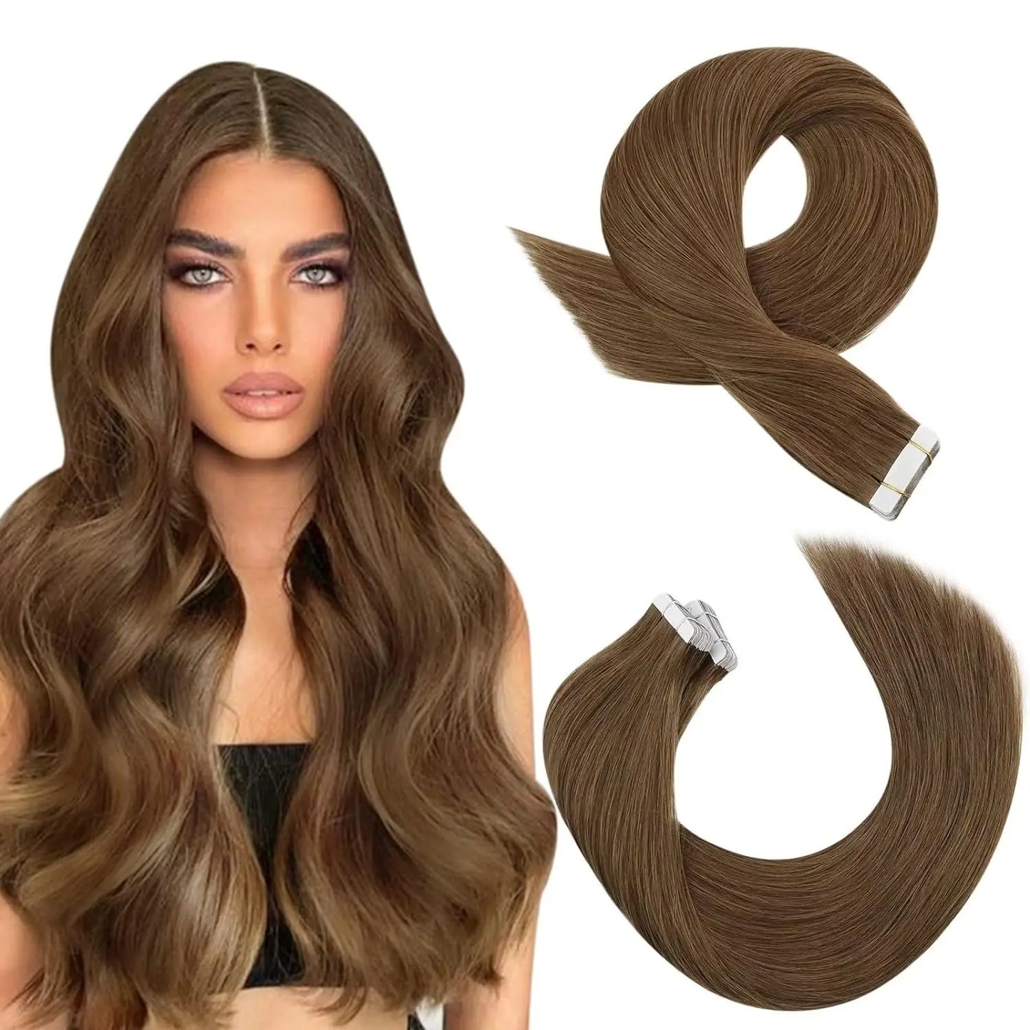 Moresoo Tape in Human Hair Extensions Balayage Blonde Hair Remy Hair Natural Soft Skin Weft Straight Seamless Hair Tape in Hair