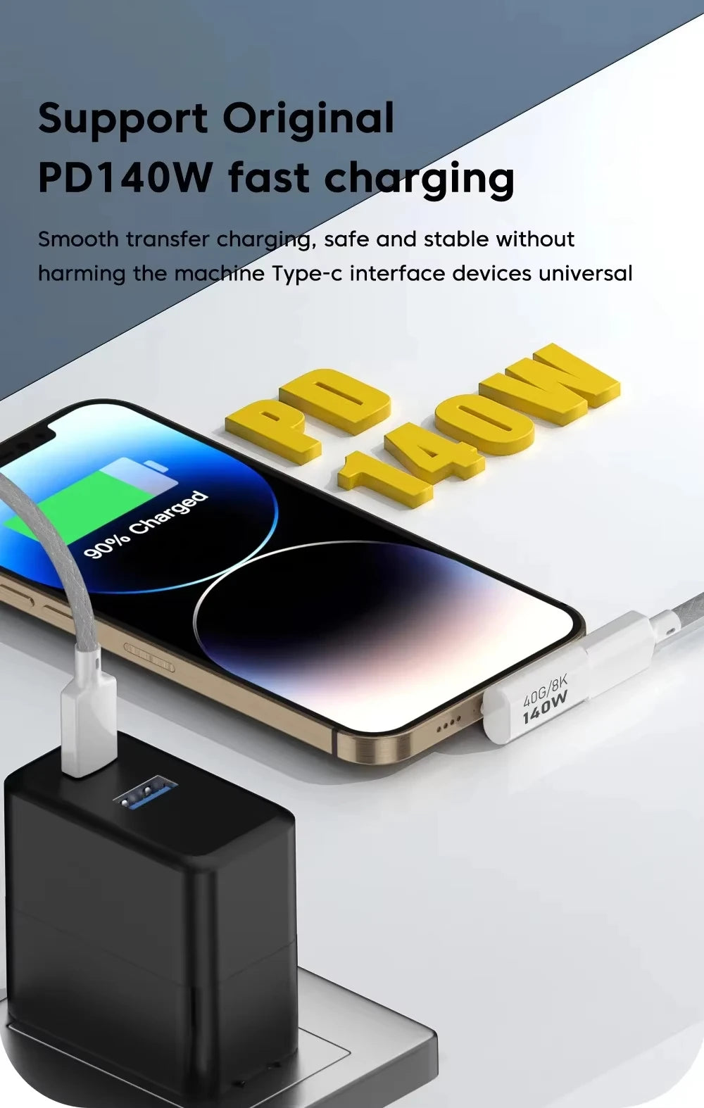 NNBILI 140W 40Gbps OTG Type C Adapter 90 degree USB C to Type C Fast Charging USB3.1 Data Transfer Adapter For iPhone 15 Macbook
