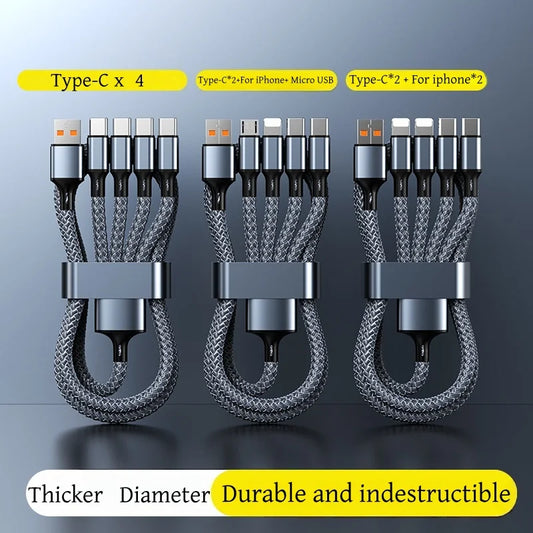 4-in-1 Multifunctional Charging Cable Supports USB-A to USB-C, Micro USB, and Braided Cables for Charging Multiple Devices