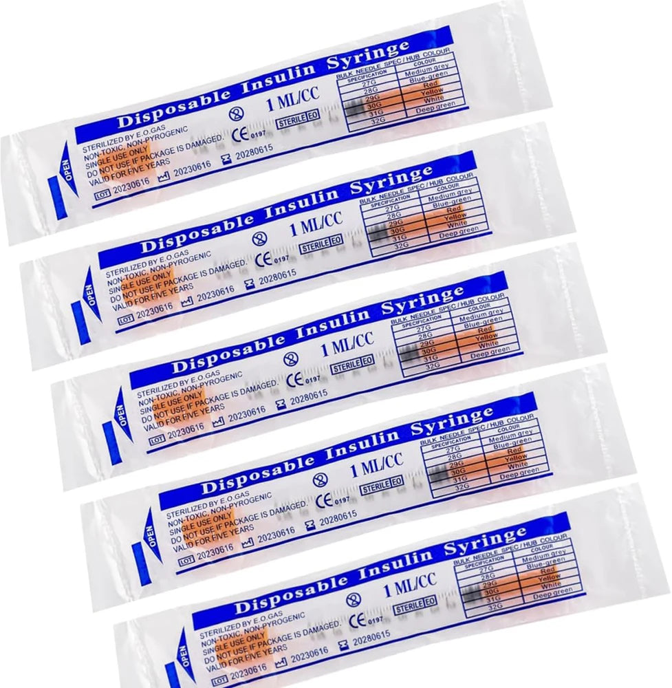 100pcs 1ml/cc Disposable Sterile Orange Insulin Syringe With 30G 8mm Needle, Individually Packed for Feeding Pets