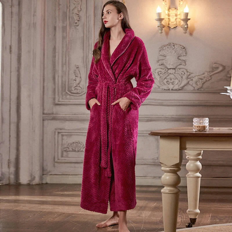 Women's Long Zip-Up Flannel Bathrobe, Plus Sizes