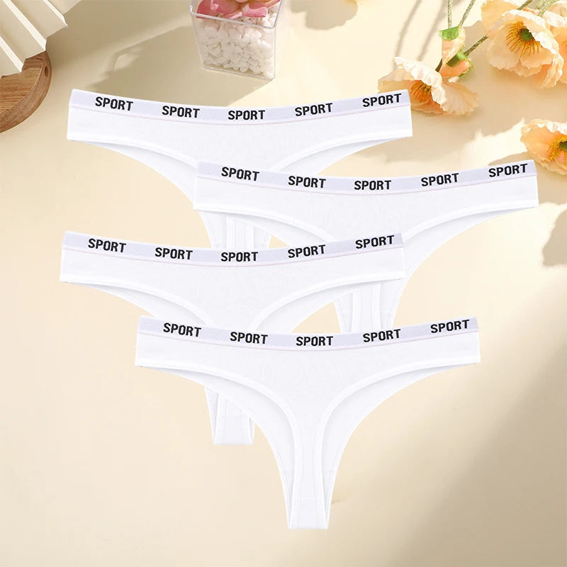 FINETOO 4PCS/Set Women Sexy Cotton Thongs For Women Sport Brand String Underwear Female Soft Coton Tangas Woman Thong Tanga