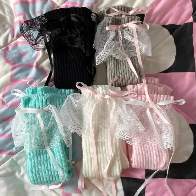 Women's Knit Leg Warmers with Bow - Stretch Ankle Boot Cuffs - photo 5