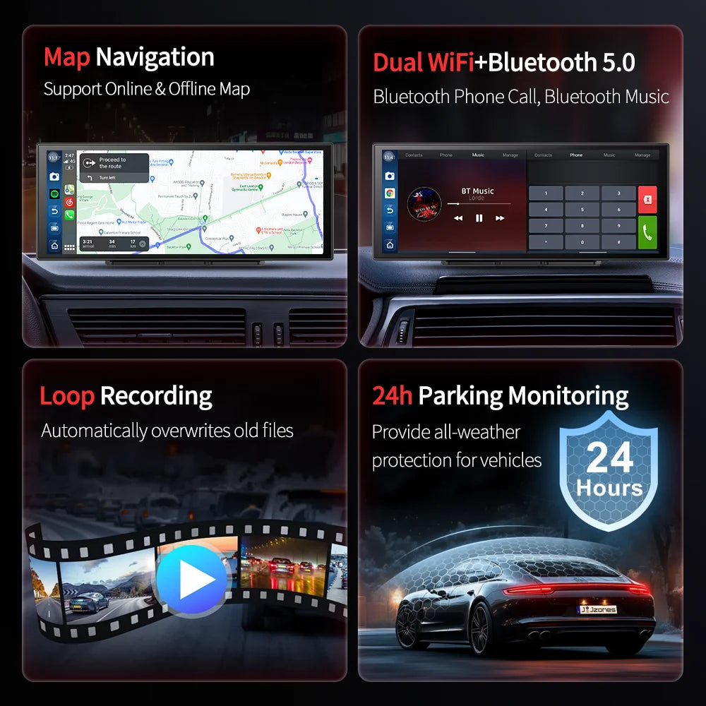 Imagebon M70 11.4" 4G Android 14 Dashcam with Wireless CarPlay & Android Auto