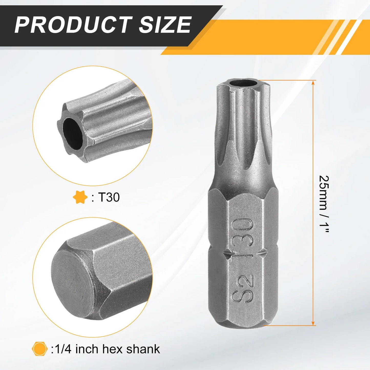 2/5/10pcs T6 T8 T10 T15 T20 T25 T27 T30 T40 Torx Screwdriver Bit 1/4" Hex Shank 25mm S2 Star Head Hex Security Screw Driver Bits