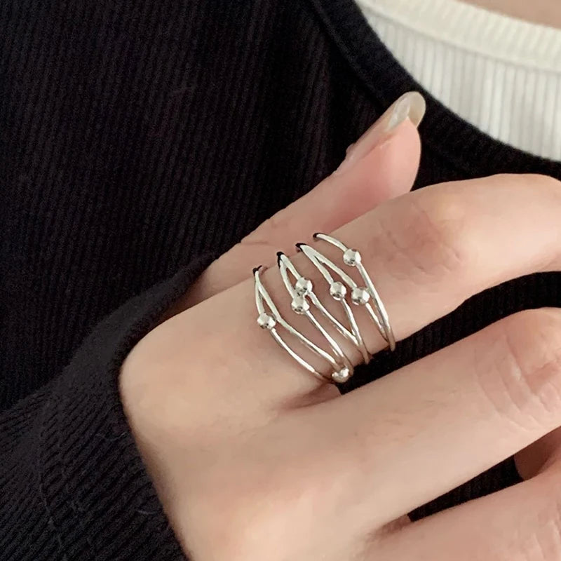 PANJBJ 925 Sterling Silver Hollow Out Rings For Women Three Layered Cross Punk Irregular Vintage Jewelry Gift Dropshipping