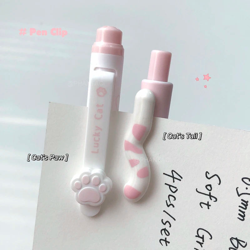 4PCS Lucky Cat Style Gel Pen For Students 0.5mm Black Pen Creative Cat's Tail Cat's Paw Writing Pen Office Supplies New