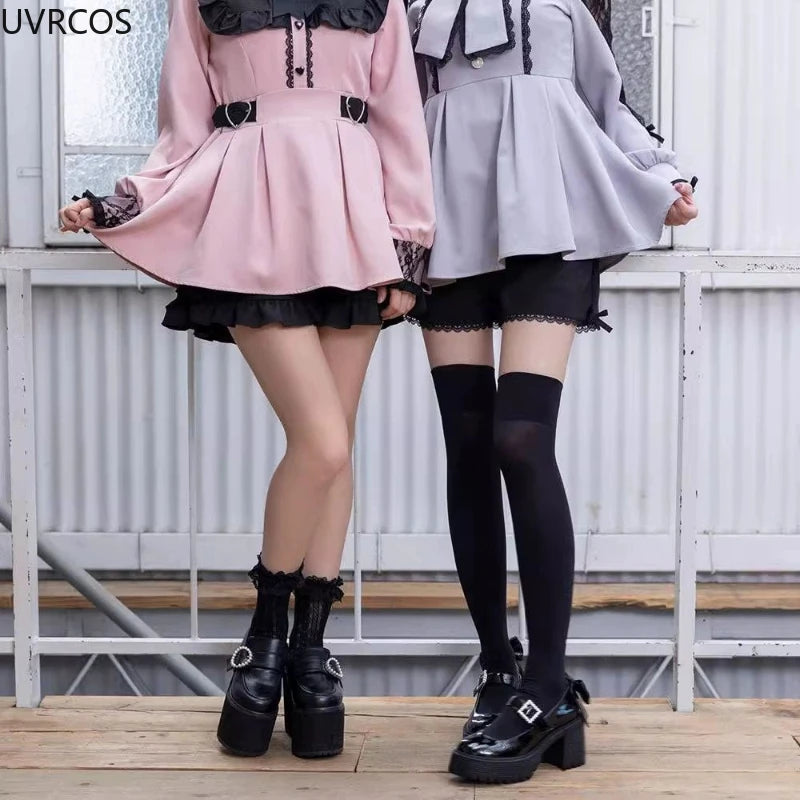 Japanese Gothic Y2k Lolita Shorts Women's Sweet Ruffles Bow High Waist Short Pants Cute Girls Harajuku Casual Loose Black Shorts