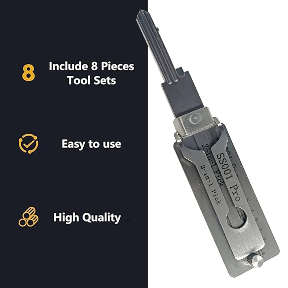 SS001 Stainless Steel Key Decoder & Lock Pick Set – 2-in-1 Precision Hook Tool with O-Ring Pickup Kit | Locksmith Repair Tool