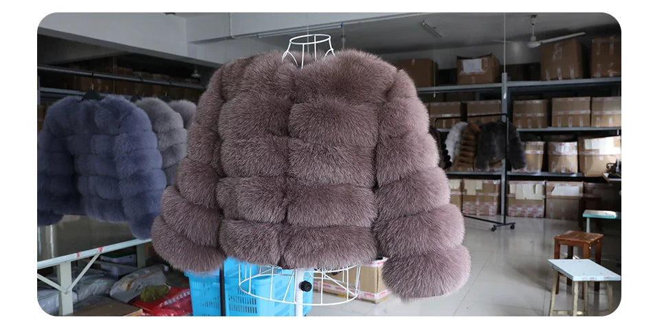 Women's Fox Fur Coat with Detachable Sleeves