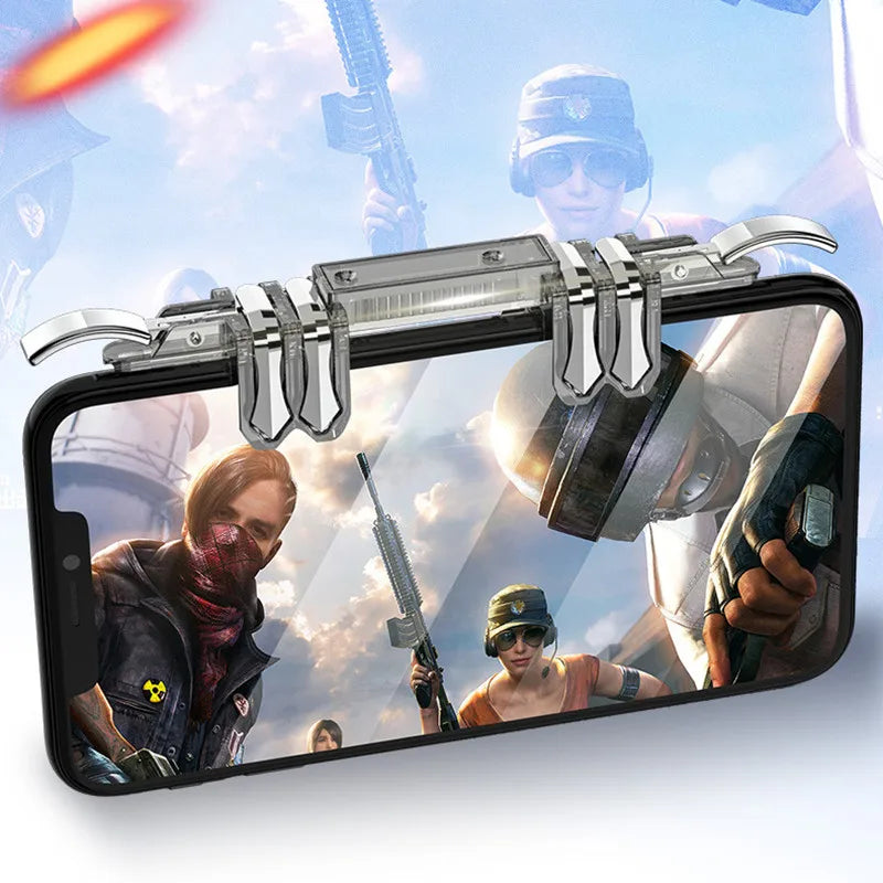 6 Fingers Cell Phone Gamepad Joystick Controller Z06 for PUBG Aim Shooting ABS Key Button Game Trigger for IOS Android Universal