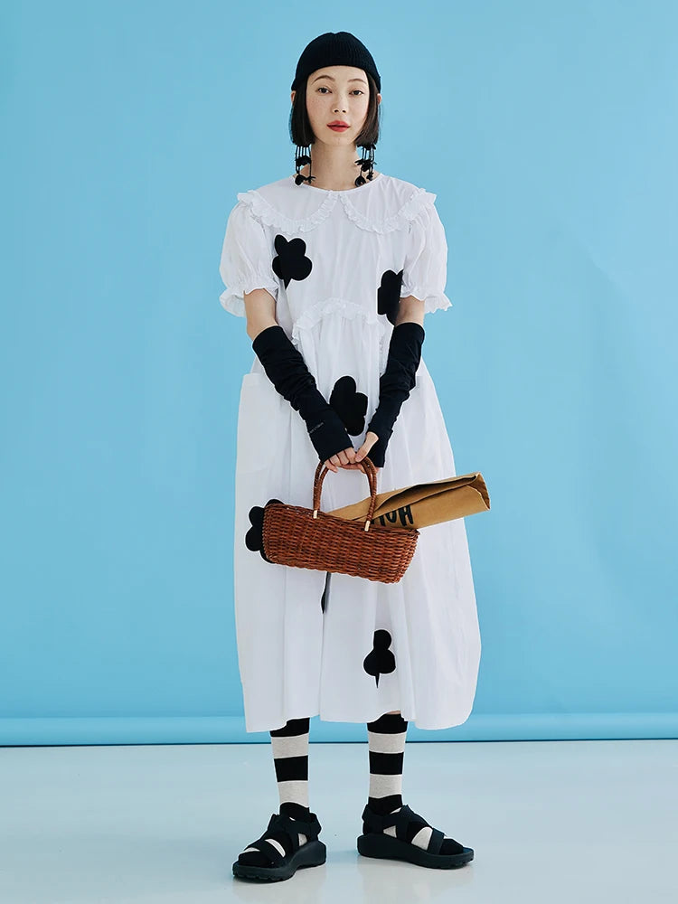 imakokoni 2022 Original Summer Pure Cotton Black Dress Cherry Blossom Dress Simple Girly Long Skirt for women white dress 223588