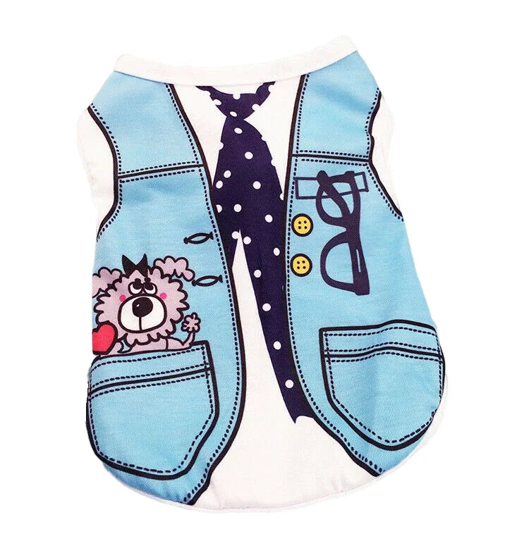 Dog & Cat Cotton Clothes — Cartoon Print Vest for Puppies & Kittens