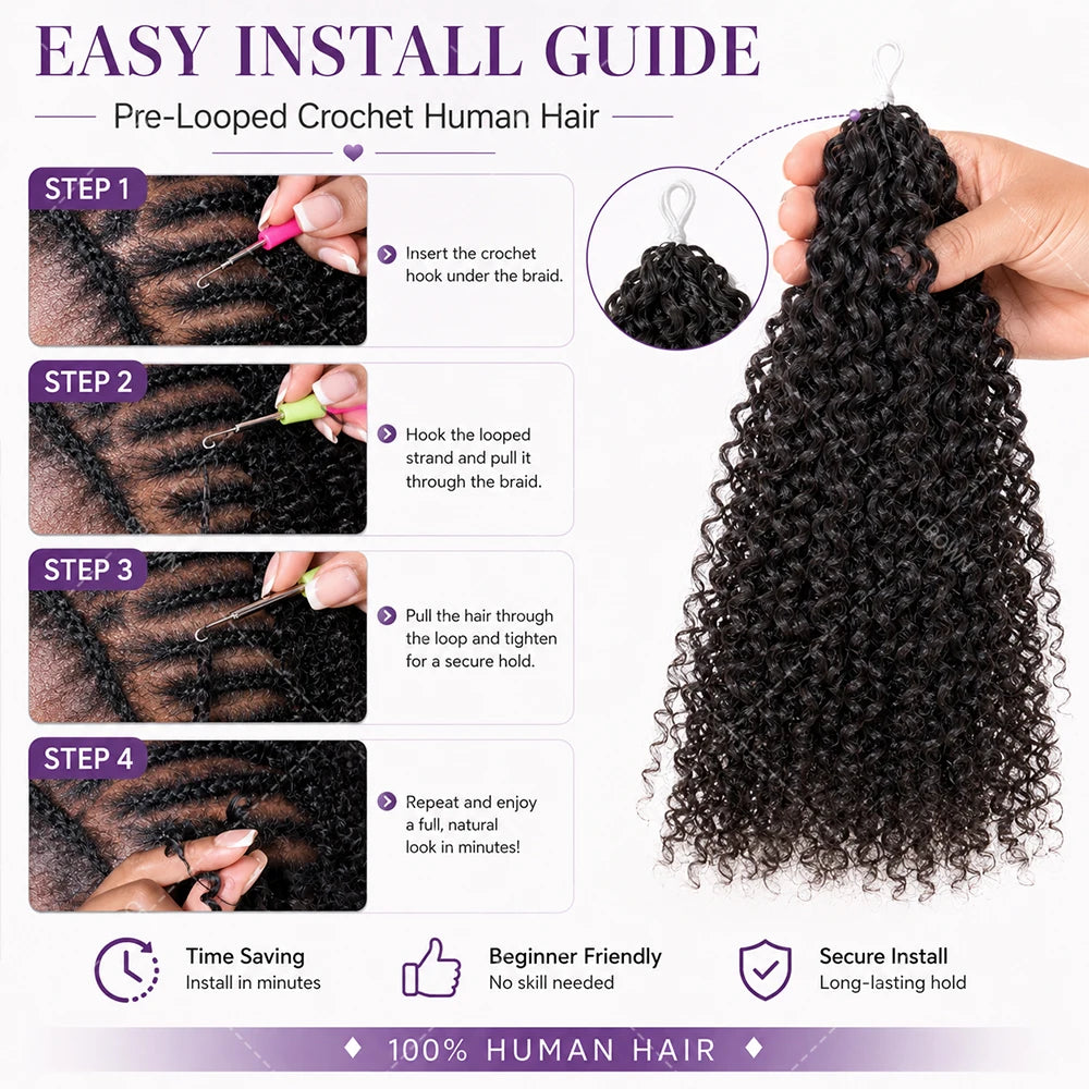 Burmese Curly Crochet Human Hair Knots Feather Crochet Hair Extensions For Women Invisible Knotless Kinky Curly Braiding Hair