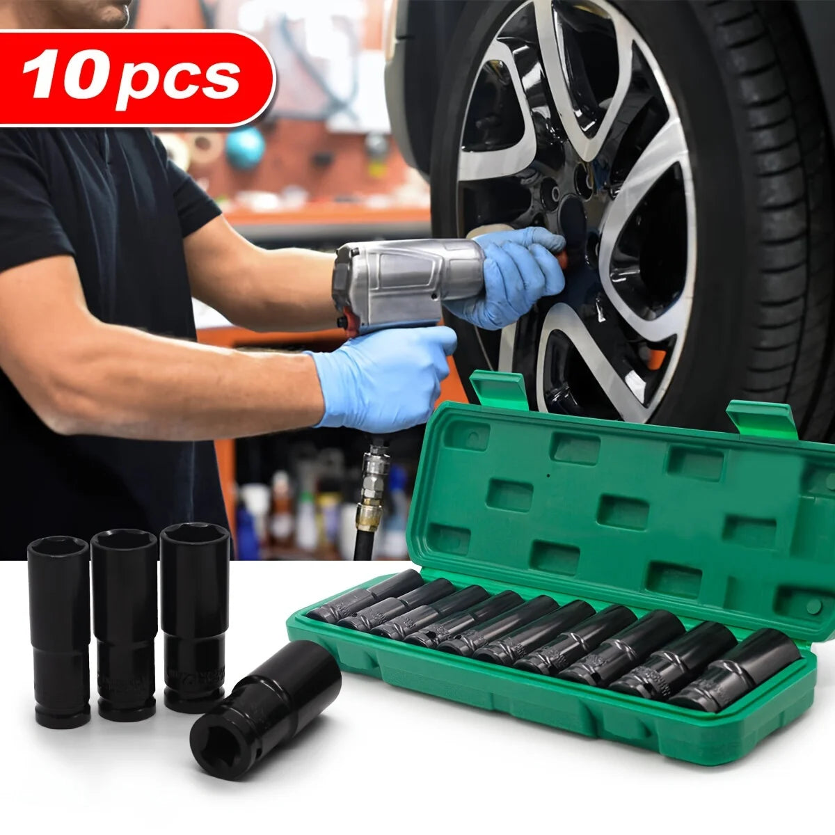 10-Piece Impact Wrench Socket Adapter Set – 8–24mm 1/2" Power Tool Sockets for Auto Repair