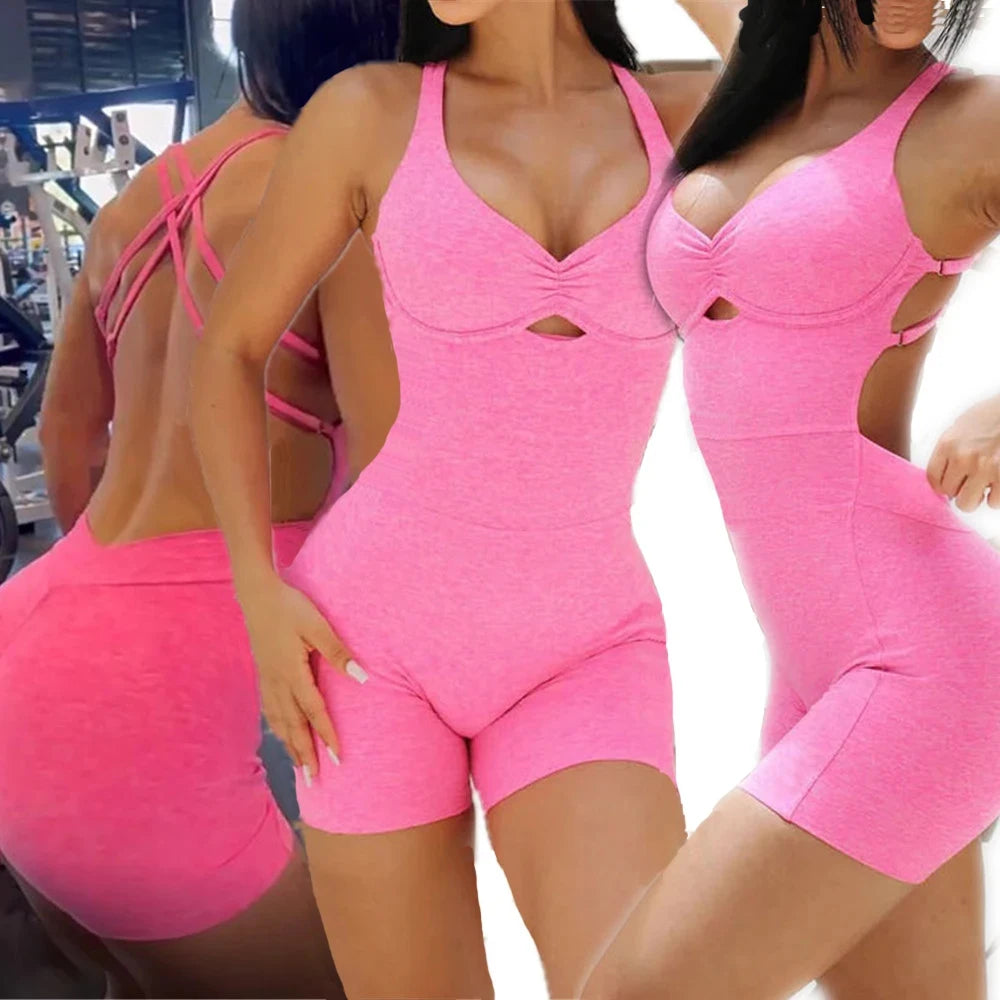 Women's Padded Yoga Set — Sports Bra & Shorts Workout Romper