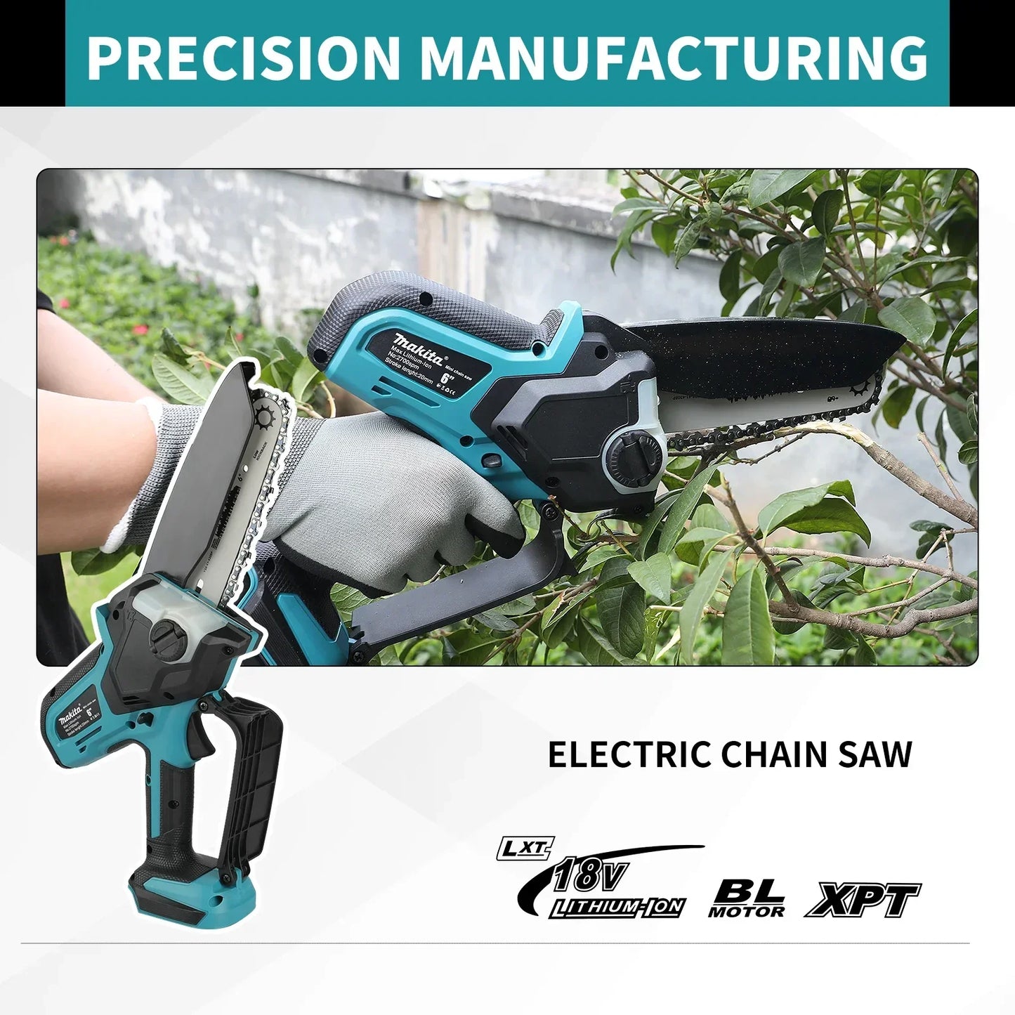 Makita  Woodworking with Small Handheld 18V Cordless Chainsaw for Electric 6-inch Logging Sawzall Mini Portable Chainsaw