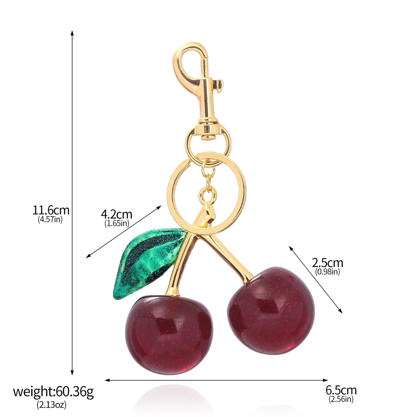 Cherry Crystal Bag Charm Keychain — Pink Fruit Keyring